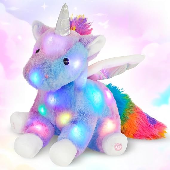 16.5" Musical Light up Rainbow Unicorn Stuffed Animal Glowing Unicorn Plush Toys with LED Night Lights Soft Toys Birthday Christmas Day Gifts for Boys Girls Kids