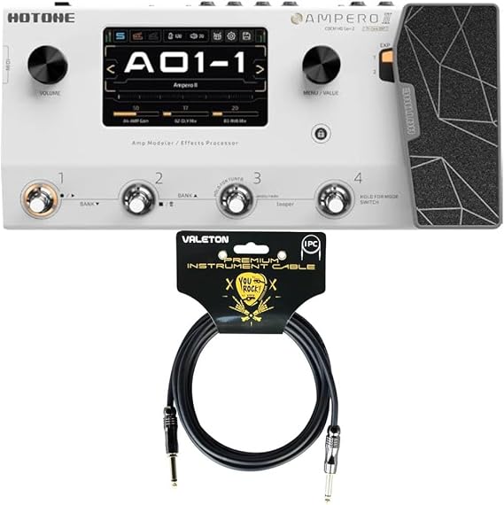 Hotone Ampero II MP-350 Amp Modeler & Effects Processor and Valeton VGC-3 10ft Premium Instrument Cable Straight-Straight for Electric Acoustic Guitar bass Other Musical Instrument bundle