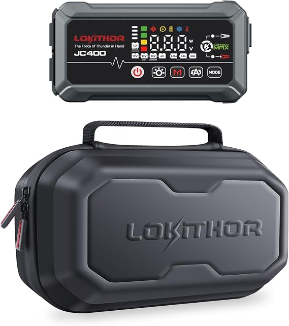LOKITHOR JC400 9-in-1 Jump Starter and Battery Charger, 2500A 12V Jump Box (8.5L Gas/6.5L Diesel), 750mA/1A/2A, 6V/12V Automotive Battery Maintainer, Trickle Charger and Desulfator and Storage Case
