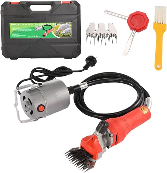 Electric Sheep Clippers, 110V Professional Sheep Shears 1000W Wool Shearing Machine with 2 Blades (Red)