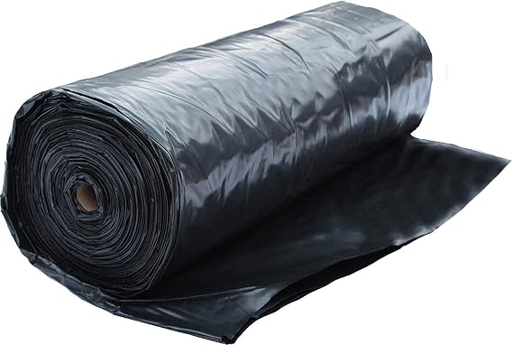 Poly Sheeting Heavy Duty 6 Mil Roll Black (20' x 100') for Construction, Landscape Ground Cover, Weed Barrier, Plastic Mulch, Lumber Tarp, Drop Cloth, Painters Plastic