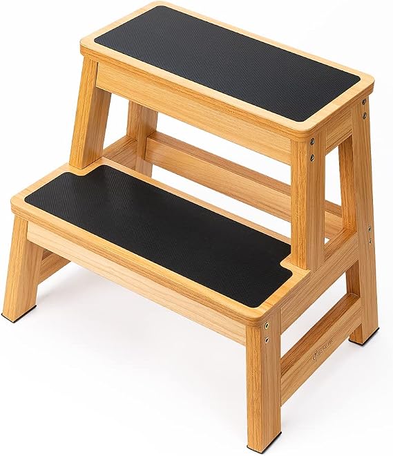 StrongTek Wood 2 Step Stool for Adults, 17.5 in, 500 lb, Non-Slip