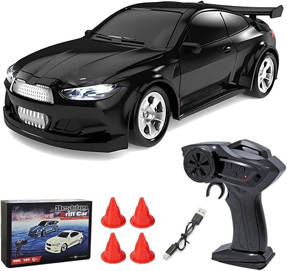 Mini Desktop RC Drift Car, 1:64 Scale 4WD High-Speed 2.4Ghz Remote Control Racing Sports Car with LED Lights Hobby Toy for Adults