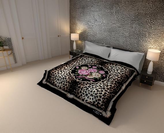 SOLARON Original Heavy Mink Plush Korean Durable Blanket (Black Leopard, King)