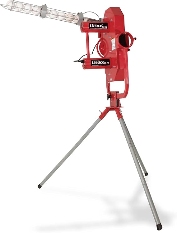 Heater Sports Deuce 95 MPH Adjustable Baseball Pitching Machine with Automatic Ball Feeder Delivers Fastballs & Curveballs, Compatible with Pitching Machine & Real Baseballs, Ideal for All Ages.