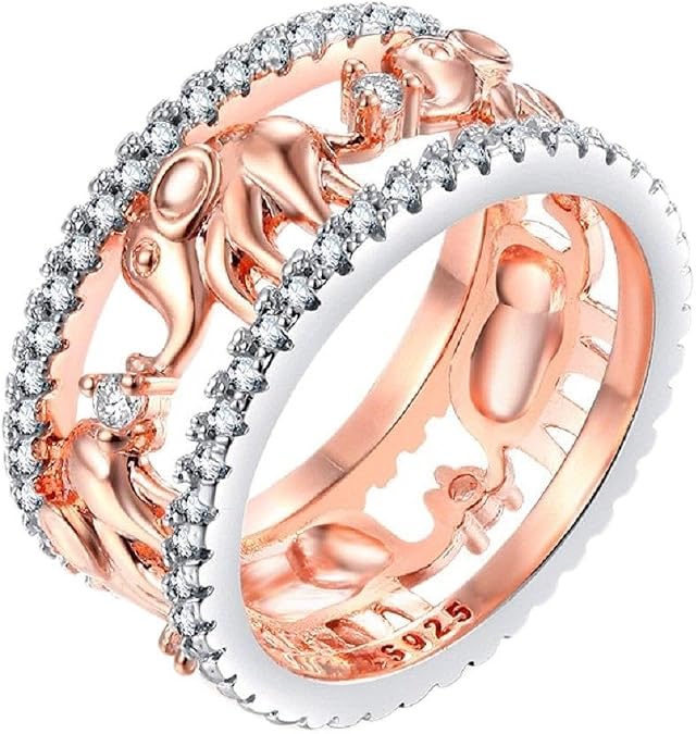 Uloveido Cute Cubic Zirconia Elephant Ring Rose Gold Plated Lucky Animal Rings for Women RA083