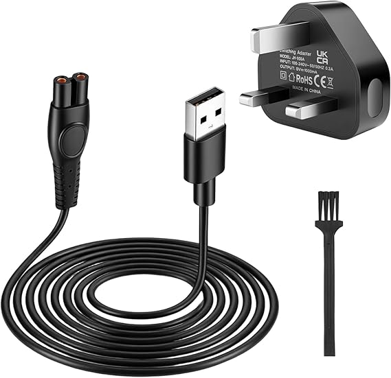 5V Charger Cable Compatible with Philips One Blade Shavers | Replacement Power Adapter Compatible with QP2824, QP2724, MG5910, MG7910, MG9510, 3000X, 5000X - Includes Brush