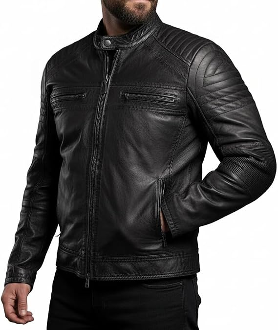 Men's Armored Cowhide Leather Vintage Motorcycle Jacket