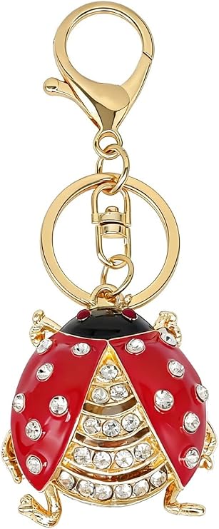 Crystal Rhinestone Ladybug Keychain Bag Charms Sparkling Ladybird Key Chain Ring for Women Girls Handbag Purse