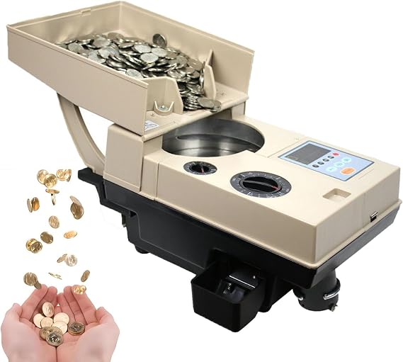 Automatic Coin Counter and Sorter, 1200 Units/Min, Large Hopper, LCD Display, Efficient Coin Counting and Sorting Machine for Home and Business Use