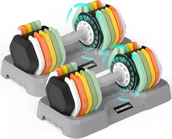 SKOK 25/55 lbs Pair Adjustable Dumbbells Set, Adjustable Weights Dumbbells Set for Men and Women with Anti-Slip Fast Adjust Weight by Turning Handle Dumbbell with Tray