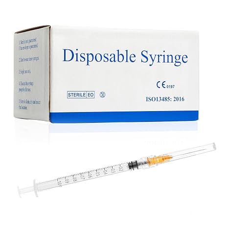 1ml Syringes with 25Ga 1Inch Disposable Luer Lock Lab Tools , 100Pack | Individually Sealed Packed
