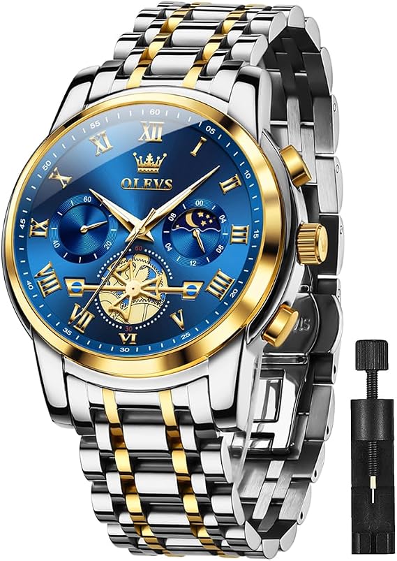 OLEVS Men Watch Chronograph Stainless Steel Quartz Business Dress Luminous Waterproof Multi-Function Men Wrist Watch