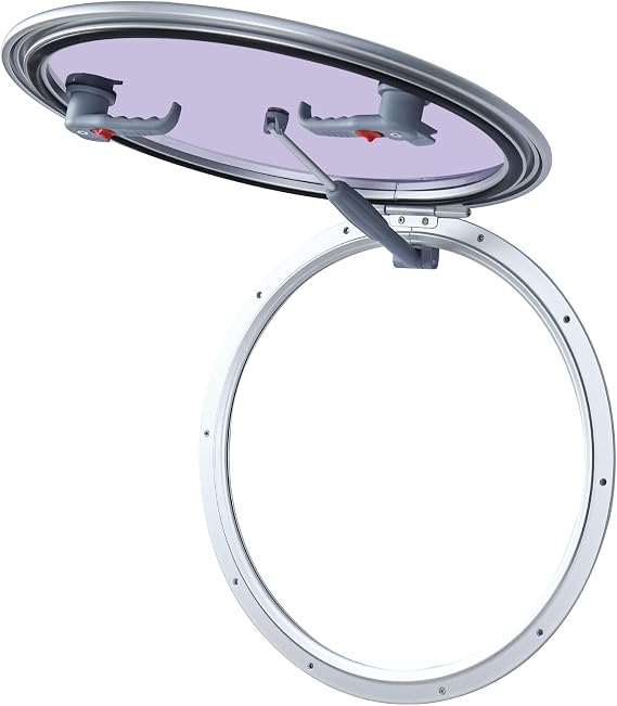 Amarine Made 21.4 in Porthole Window, Anodized Aluminum Boat Window, Marine Porthole Window with 10mm Thick Acrylic Lid, Boat Portlight, Boat Skylights Window for Boat/Yacht/RV, Silver