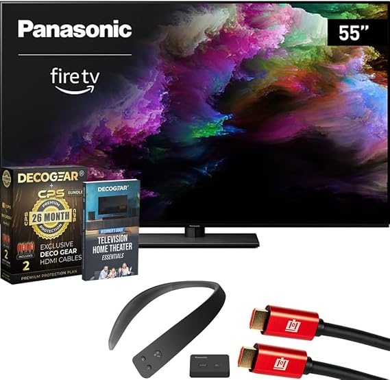 Panasonic TV-55Z85AP Z85 55" OLED 4K UHD Smart Fire TV (2024) Bundle with WN10 Neck Speaker, CPS Exclusive 26 Month Protection, 2X HDMI Cable & Deco Gear Complete Home Theater Beginner's Guidebook
