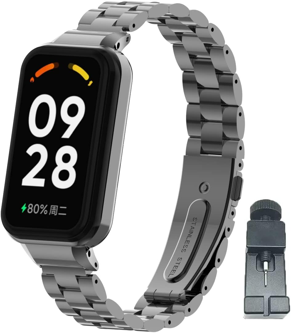 Compatible Xiaomi Redmi Band 2 Replacement Band, Metal, Stainless Steel, Skin-friendly, Rust Resistant, Xiaomi Smart Band 8 Active Replacement Band, Adjustable, Business Style, Unisex