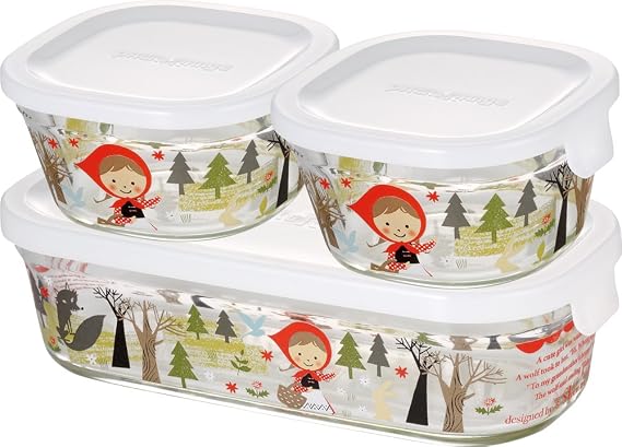 iwaki PS-PRNSNA31 Shinzi Kato Precious Red Hood Heat-resistant Glass Storage Container, Set of 3, Pack & Microwave