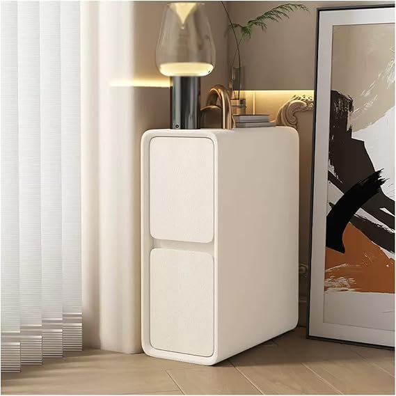 bedside table Space Saving Ultra Narrow 2 Drawers Bedside Table Fully Assembled Wood End Tables Side Table Nightstand Bedside Locker for Livingroom Bedroom Office, White with drawer(L25xD40xH50cm)