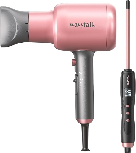 Wavytalk Professional Ionic Hair Dryer with Diffuser and Concentrator for Curly Hair 1875 Watt, Wavytalk 3/8 Inch Small Curling Iron for Short & Long Hair