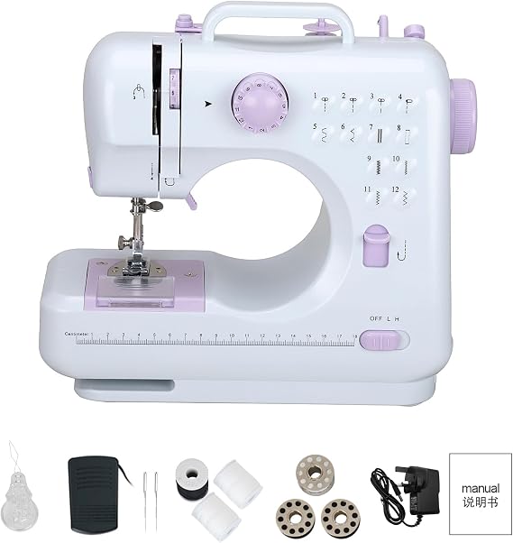 Sewing Machine for Beginner, 12 Needle Multifunctional Household Machine Electric Portable Double Thread Reverse Sewing Machine Two Speed