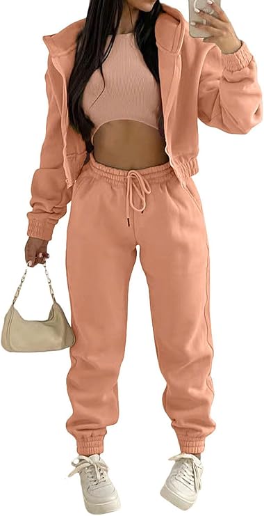 Sweatsuits for Women Set 3 Piece Outfits Zip Up Hoodie Sweatshirt Crop Tank Top Jogger Sweatpants Tracksuit