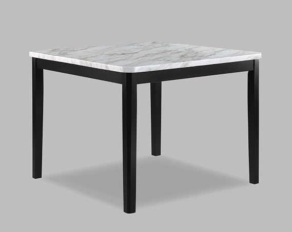 Square Counter-Height Dining Table with Faux White Marble Top and Black Wooden Base Transitional Style for Kitchen Dining Room