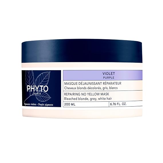 PHYTO Purple Repairing Hair Mask for Gray, White & Bleached Blonde Hair | Deep Hydration & Brass-Neutralizing | Sulfate-Free | Made in France | 6.76 fl oz