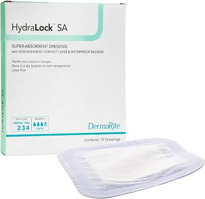 DermaRites Hydralock SA Super Absorbent Dressing - with Non-Adherent Contact Layer and Waterproof Backing, Sterile - 3 in. x 3 in., 1 Count, 10 Packs, 10 Total