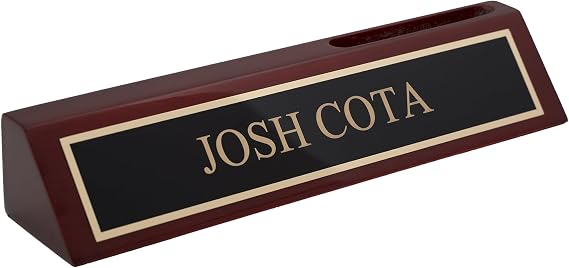 Dayspring Pens Personalized Rosewood Nameplate with Business Card Holder | Engraved Desk Wedge, Piano Finish for New Hire, Office Warming, Career Advancement, Administrative Professionals Day