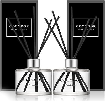 COCODOR Best Scent Signature Reed Diffuser Set  6.7oz  2 PackCedar Wood & Woody Hotel, Aromatherapy, Scent Diffuser with Sticks Home Fragrance for Bathroom Shelf Decor