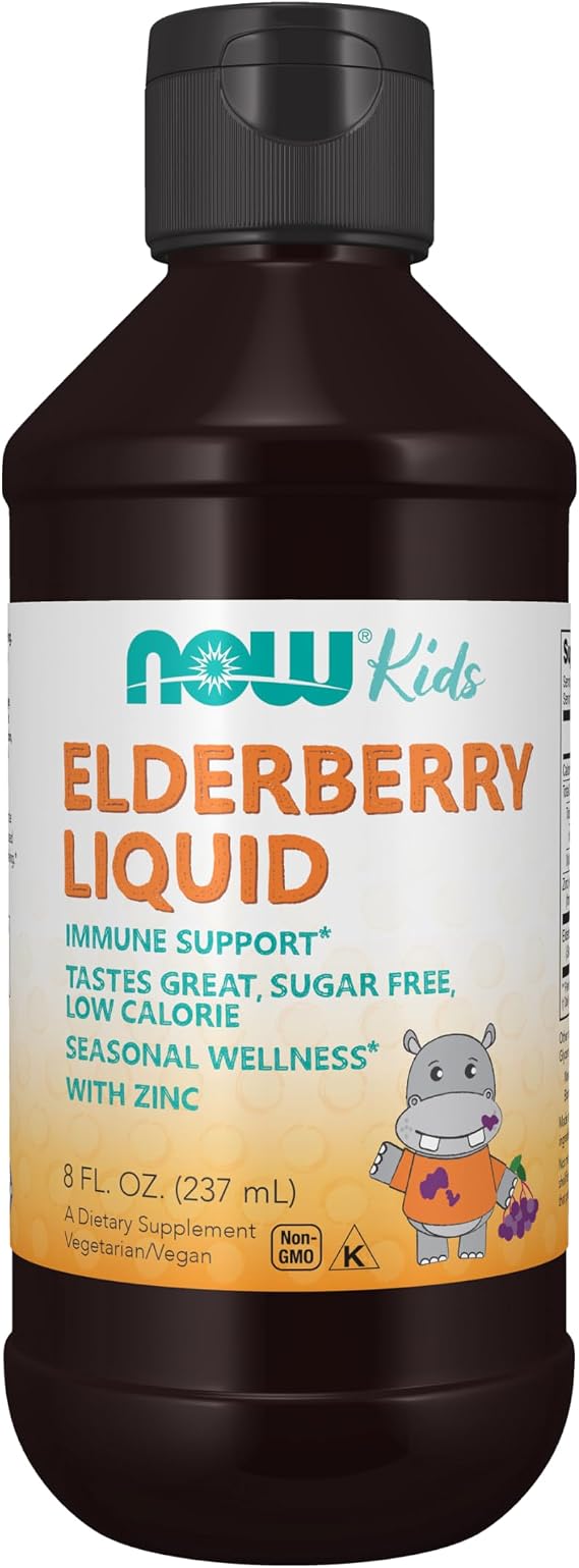 NOW Supplements, Liquid Elderberry for Kids with Zinc, 8 oz
