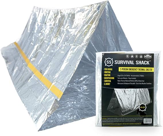 SharpSurvival Shack Emergency Tent - 2 Person Mylar Tube Tent - Reflects 90% Body Heat - All-Weather Survival Shelter for Camping, Hiking, Bug Out Bag and Emergency Preparedness