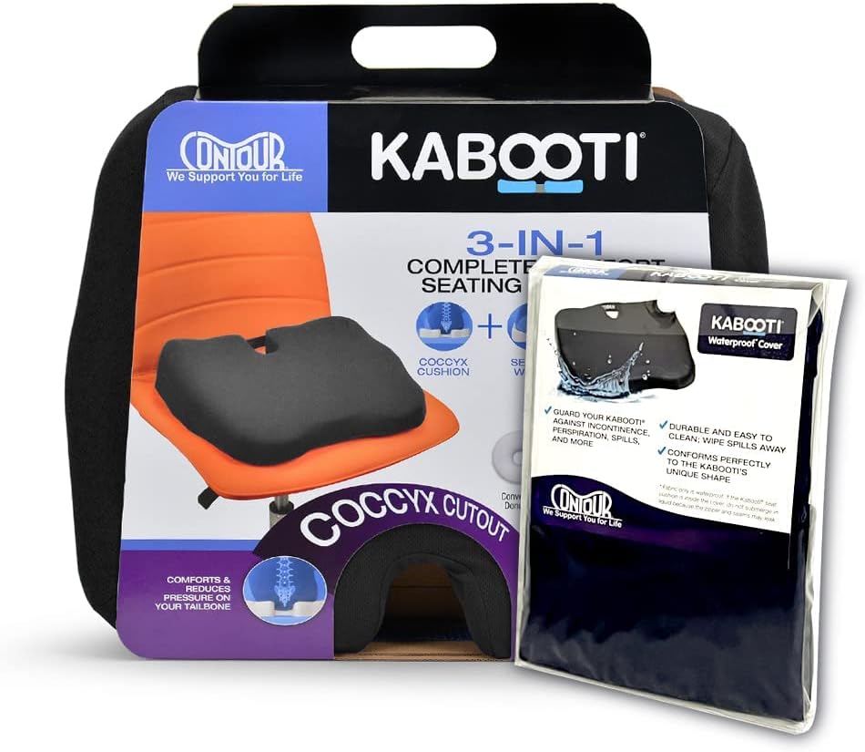 Contour Kabooti Donut Seat Cushion, 3-in-1 Design with Center Cutout for Back Pain, Tailbone Pain, Sciatica or Hemorrhoids - Includes Waterproof Resistant Removable Cover