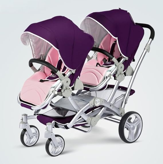Baby Stroller, 2 Seater Stroller, Wagon, Foldable, Carry Wagon, For Multiple People, Carry, Nursery School, With Roof, Sports Party, Kindergarten, Nursery, Easy to Carry Silver Rack Purple