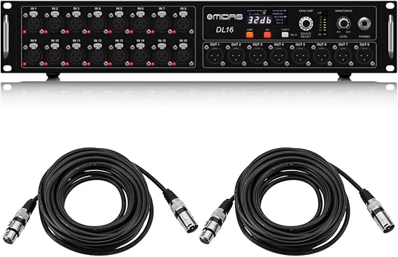 Midas DL16 16 Input and 8 Output Stage Box with 16 Midas Mic Preamps, Bundl