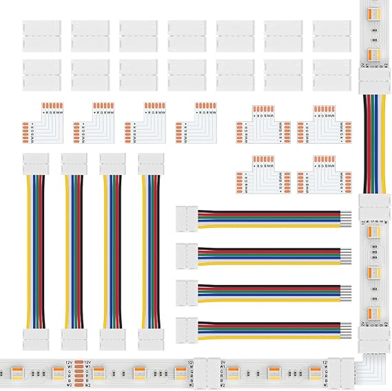 BTF-LIGHTING 6Pin 12mm SMD LED Connector Kit 6 Pin L Splitter Right Angle Corner,T Shape,Solderless Gapless Connector, Strip to Strip Jumper Wires for 60LED/m PWM SMD RGBCCT Strip Lights