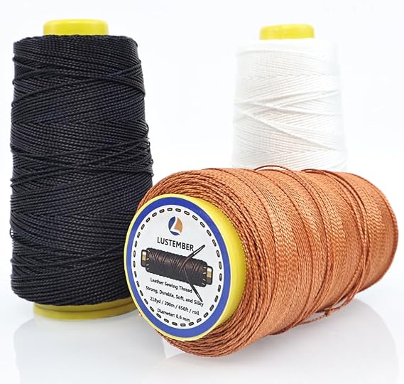 LUSTEMBER Heavy Duty Sewing Thread, 3 Rolls x 656 ft Extra Strong Upholstery Thread, Smooth Nylon Thread for Leather, Canvas, Outdoor Gear, Shoes (Black, White, Brown)