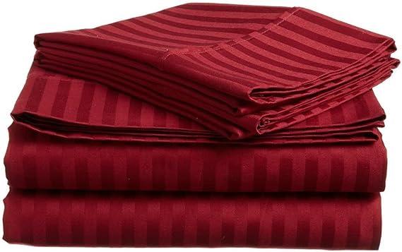 Split Head Bed Sheet Set Queen 4 Pcs - Adjustable Split-Queen 4 Pcs 100% Cotton Sheets 400-Thread-Count - Split Head Sheets - Size Burgundy Stripe Down 39 inches from The top.