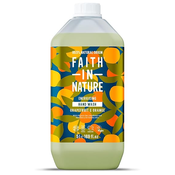Faith In Nature Natural Liquid Hand Wash - Vegan & Cruelty Free, No SLS or Parabens - 169 fl oz Refill Pack, Grapefruit & Orange