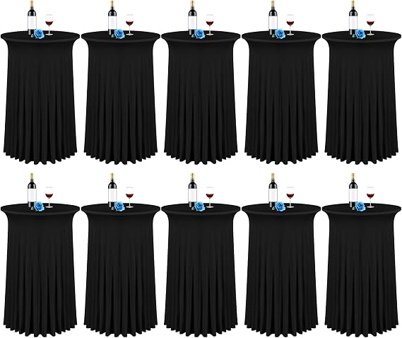 fani 10 Packs 32"x 43" Round Cocktail Table Skirt, Black