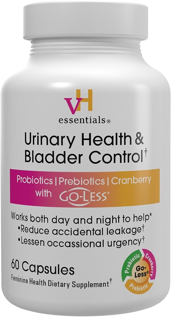 vH essentials Urinary Health and Bladder Control, 60 Capsules | Prebiotics and Probiotics with Cranberry Extract, Reduces Occasional Leakage, All Day Vaginal Health Support