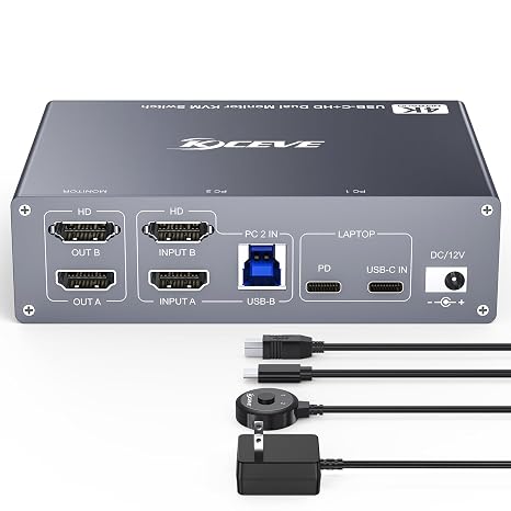USB C HDMI KVM Switch for 1 Desktop+1 Laptop