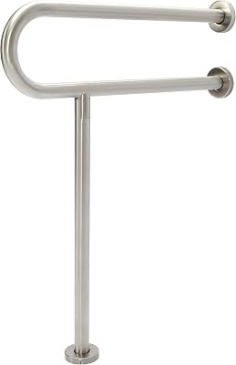 KUAFU 24 Inch Toilet Grab Bar Handicap Rail Support for Elderly Disabled Pregnant Woman Toilet Hand Rail Bathroom Shower Safety 304 Stainless Steel Commode Support Bar Grips with Support Leg