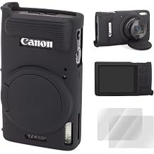 Rieibi Camera Case for Canon IXUS 285 HS, Accessories for Canon IXUS 285 HS Camera with 2 Pack Screen Protectors & Detachable Lens Cover, Slim Fit Anti-Scratch Protective(Black)