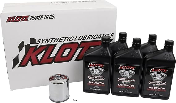 Klotz 5 Quart 20W/50 Synthetic Motor Oil Change Kit for 1999-2018 Twin Cam & 2017-2024 Milwaukee-Eight - Basic Kit