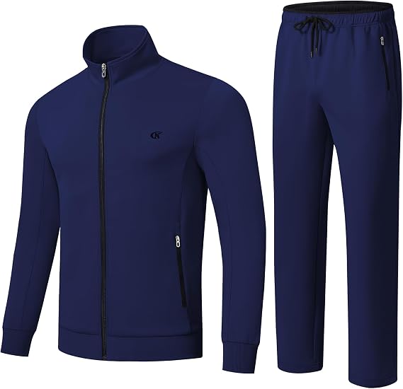 Huayuzh Men's 2-Piece Tracksuit Set Sports Suit Zip Pocket Jogging Fitness Gym Leisure Suit