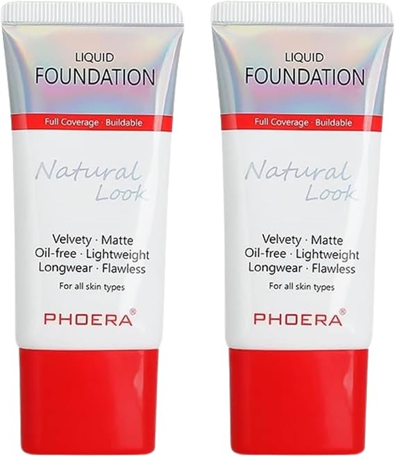 Glamza Phoera Full Coverage Makeup Set - 24hr Long Lasting Oil Control - Smarter Packaging - Inc 2 x 30ml Foundation (103 Warm Peach)