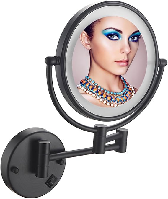 Makeup Mirror Wall Mounted, Bathroom Mirrors with LED Light, 3X/5X/7X/10X Magnifying Makeup Mirror, Double Sided Swivel Makeup Mirro, for Make up, Shave Wait (Black Concealed 3X)