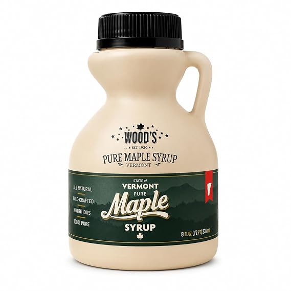 Woods Traditional Vermont Maple Syrup Pure Maple Syrup from a Fourth-Generation Family Sugarbush | Dark Robust or Amber Rich | Natural, Additive-Free Sweetener | 8 oz Plastic Jug