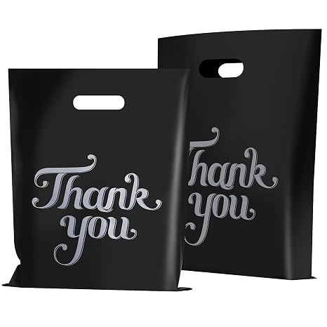 FloraSea 100 Pcs Black 12x15 Thank You Bags, Shopping Bags for Retail
